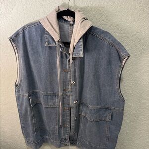 Denim Vest with Gray Hood